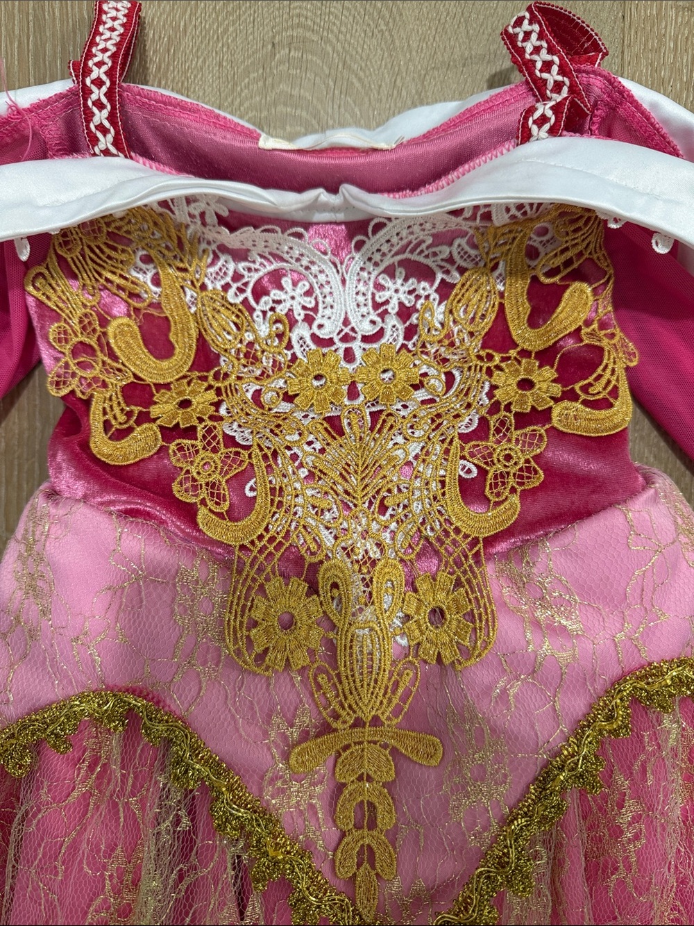 Girls' Pink Princess Costume Dress with Gold Lace - Picture 2 of 3